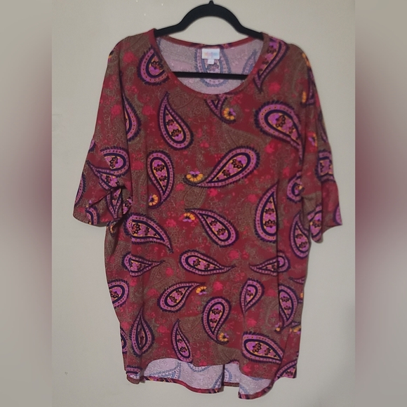 LuLaRoe Tops - LuLaRoe Red and Purple Paisley Short Sleeve Top Size XL